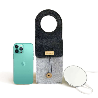 Black felt sleeping phone holder