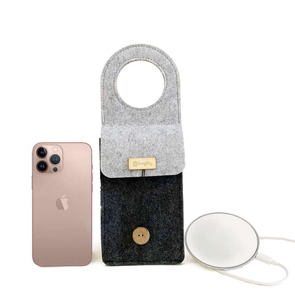Close-up of Bagby sleeping phone case with phone inside