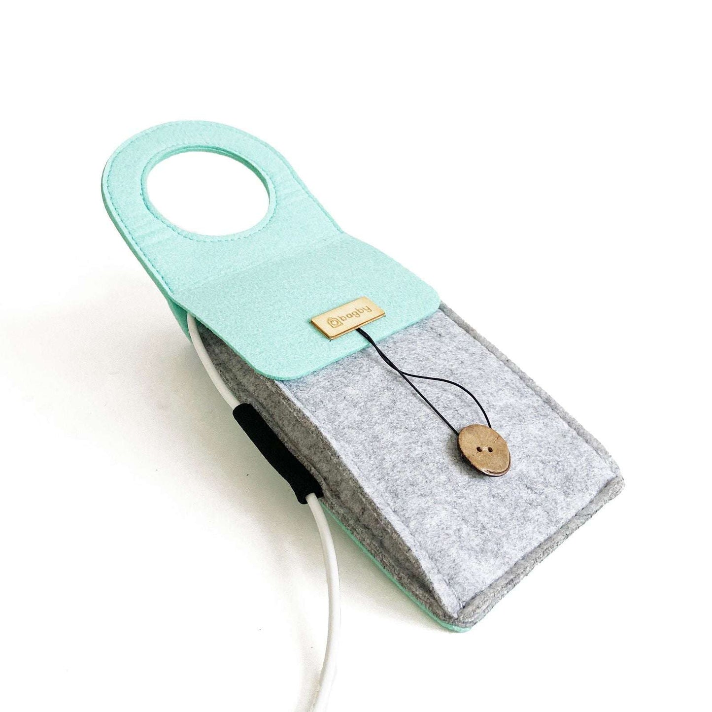 Bagby sleeping phone case with phone and charging cable