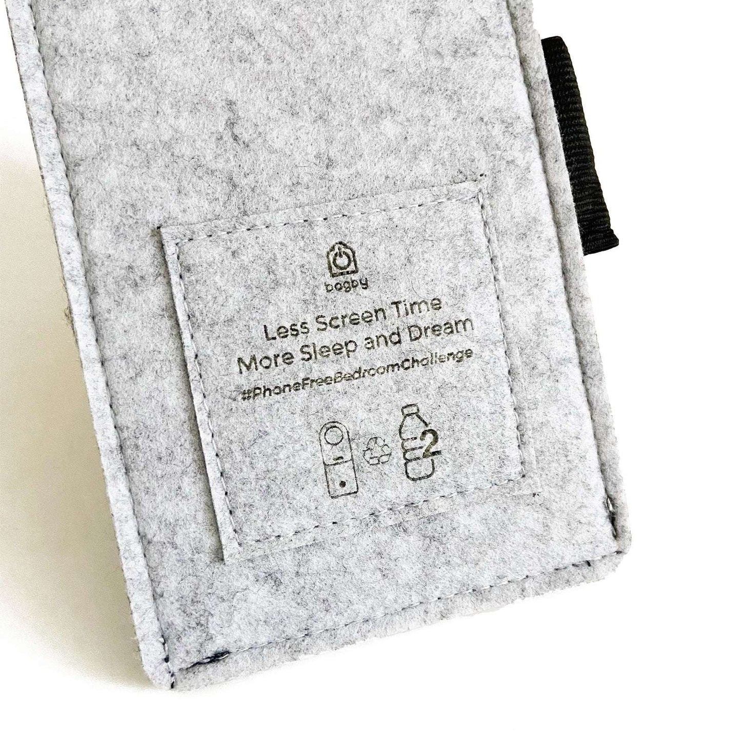 Felt phone holder with logo tag and cardboard packaging