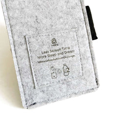 Felt phone holder with logo tag and cardboard packaging