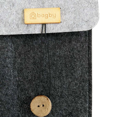 Felt phone holder with logo tag and wooden button