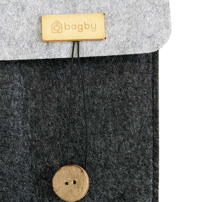 Felt phone holder with logo tag and wooden button