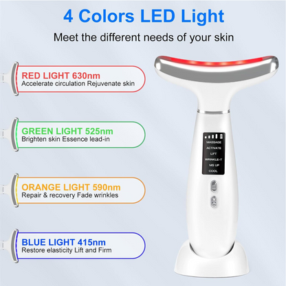 Red Light Therapy Facial Massager – Anti-Aging Skin Care Tool with Cooling Head & 6 Modes (Pearl White)