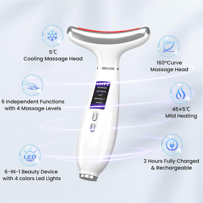 Red Light Therapy Facial Massager – Anti-Aging Skin Care Tool with Cooling Head & 6 Modes (Pearl White)