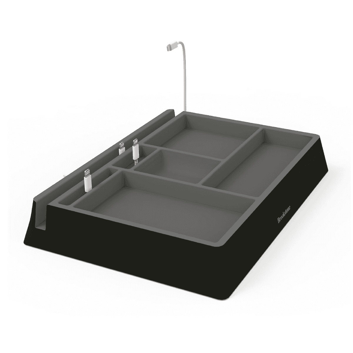 Multi-device charging station organizer from Brookstone on a white background.