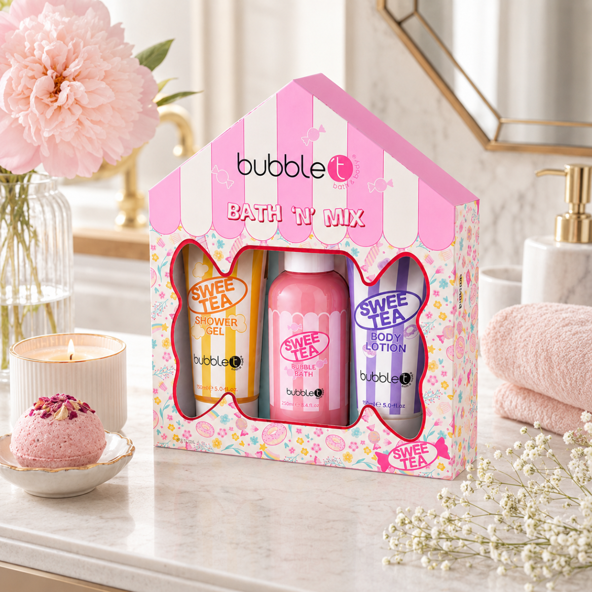 Bubble T Bath Gift Set, Swee Tea Bath N Mix, 3-Piece