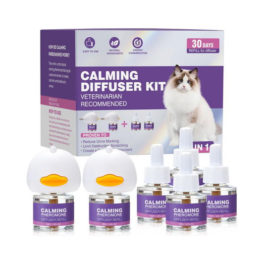 Cat Calming Pheromone Diffuser Kit – 2 Diffusers + 4 Refills (48ml) – Stress & Anxiety Relief for Cats