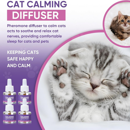 Cat Calming Pheromone Diffuser Kit – 2 Diffusers + 4 Refills (48ml) – Stress & Anxiety Relief for Cats