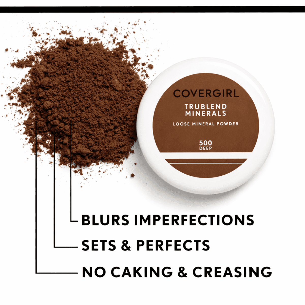 CoverGirl TruBlend Minerals loose mineral powder with brown powder and text on a white background