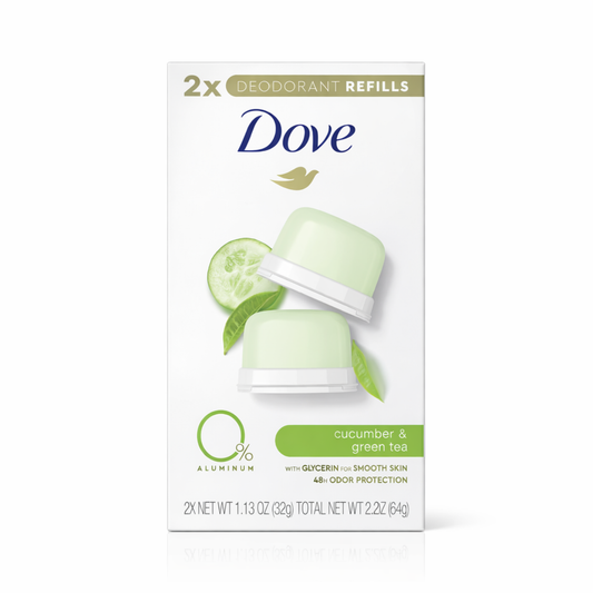 Dove 0% Aluminum Refillable Deodorant Refills 2-pack with cucumber scent