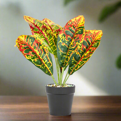 Artificial Plant, Red & Yellow Leaf 12" H - Abbott