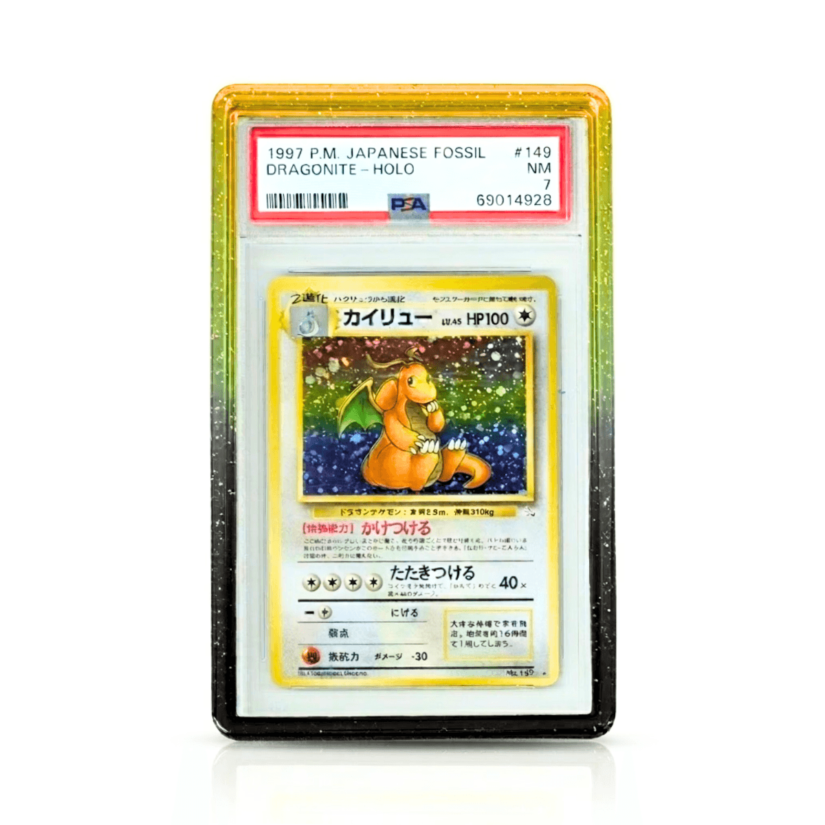 Green speckled PSA slab case bumper with Pokémon card