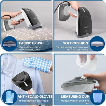 1800W Handheld Fabric Steamer – Fast Heat, 2-in-1 Iron & Wrinkle Remover with Accessories (120V, White)