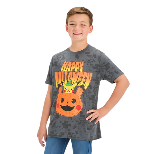 Boys' Pokémon Pikachu Happy Halloween T-Shirt – Gray & Orange