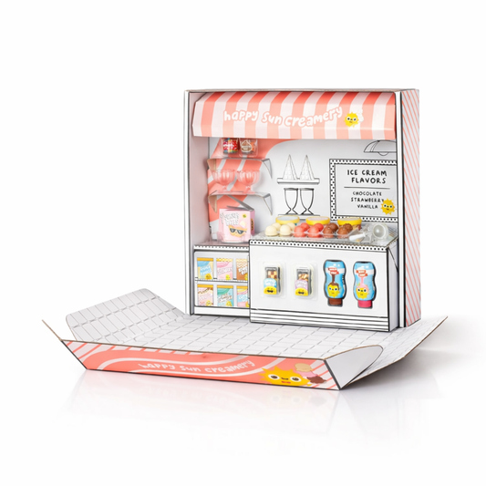 Ice cream social playset with a box and accessories on a white background