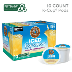 Recyclable Pineapple Passionfruit K-Cup Pods box with tropical beverage