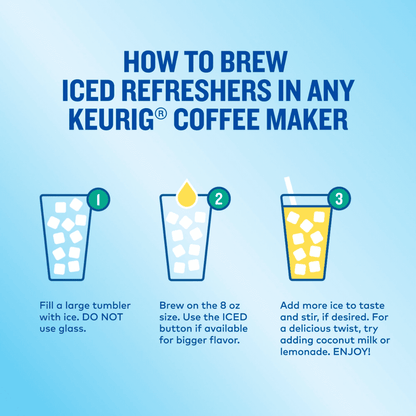 Instruction guide for brewing Pineapple Passionfruit Iced Refreshers with Keurig coffee maker