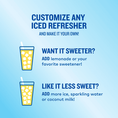 Informational graphic on customizing Pineapple Passionfruit Iced Refreshers with sweeteners and ice