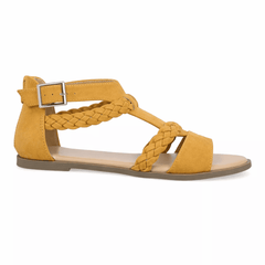Mustard color sandal with braided design by Journee Collection on a white background
