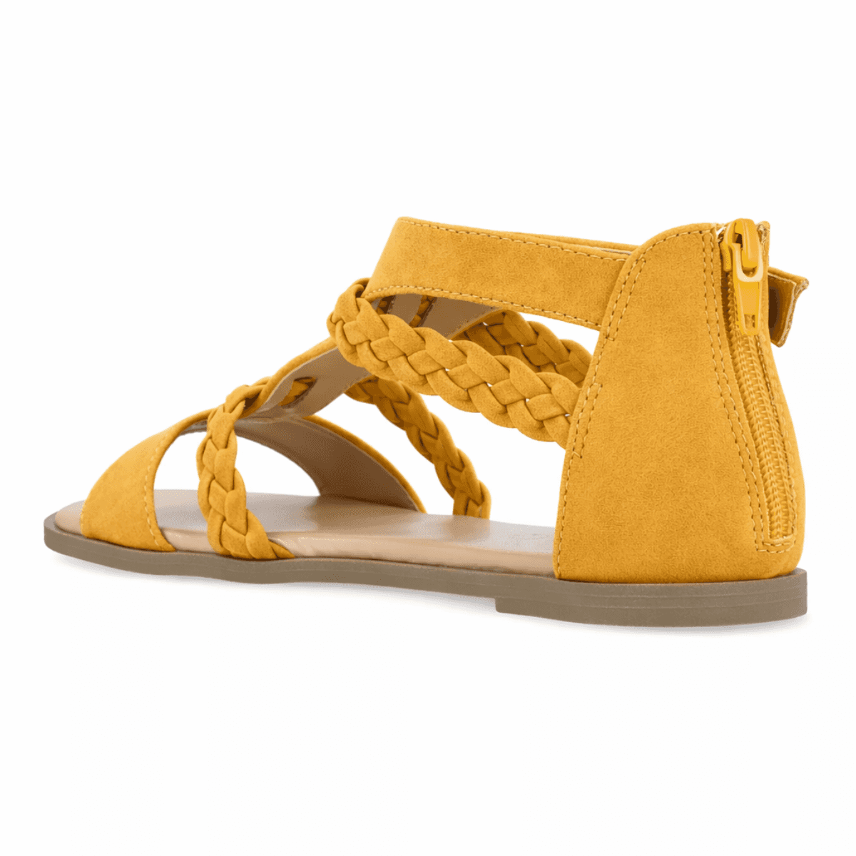 Mustard color sandal with braided straps by Journee Collection on a white background