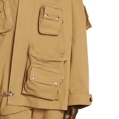 Multiple utility pockets on Lanvin x Future asymmetrical jacket in cotton twill