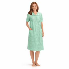 Gingham housecoat with floral embroidery