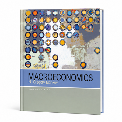 A hardcover textbook titled "MACROECONOMICS" by N. Gregory Mankiw, Eighth Edition, shown standing upright on a white background.