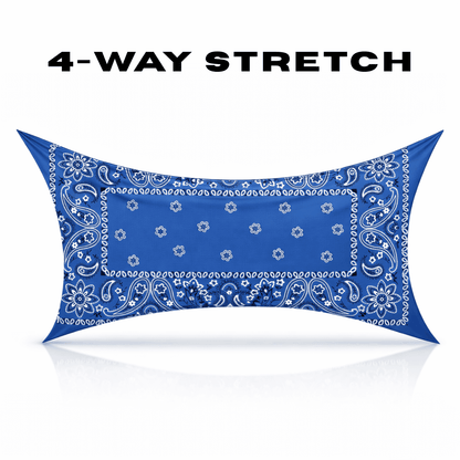 Blue paisley neck gaiter with 4-way stretch for sun protection
