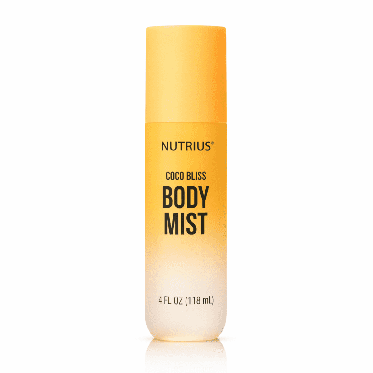 Nutrius Coconut Body Mist Spray 4 oz yellow bottle