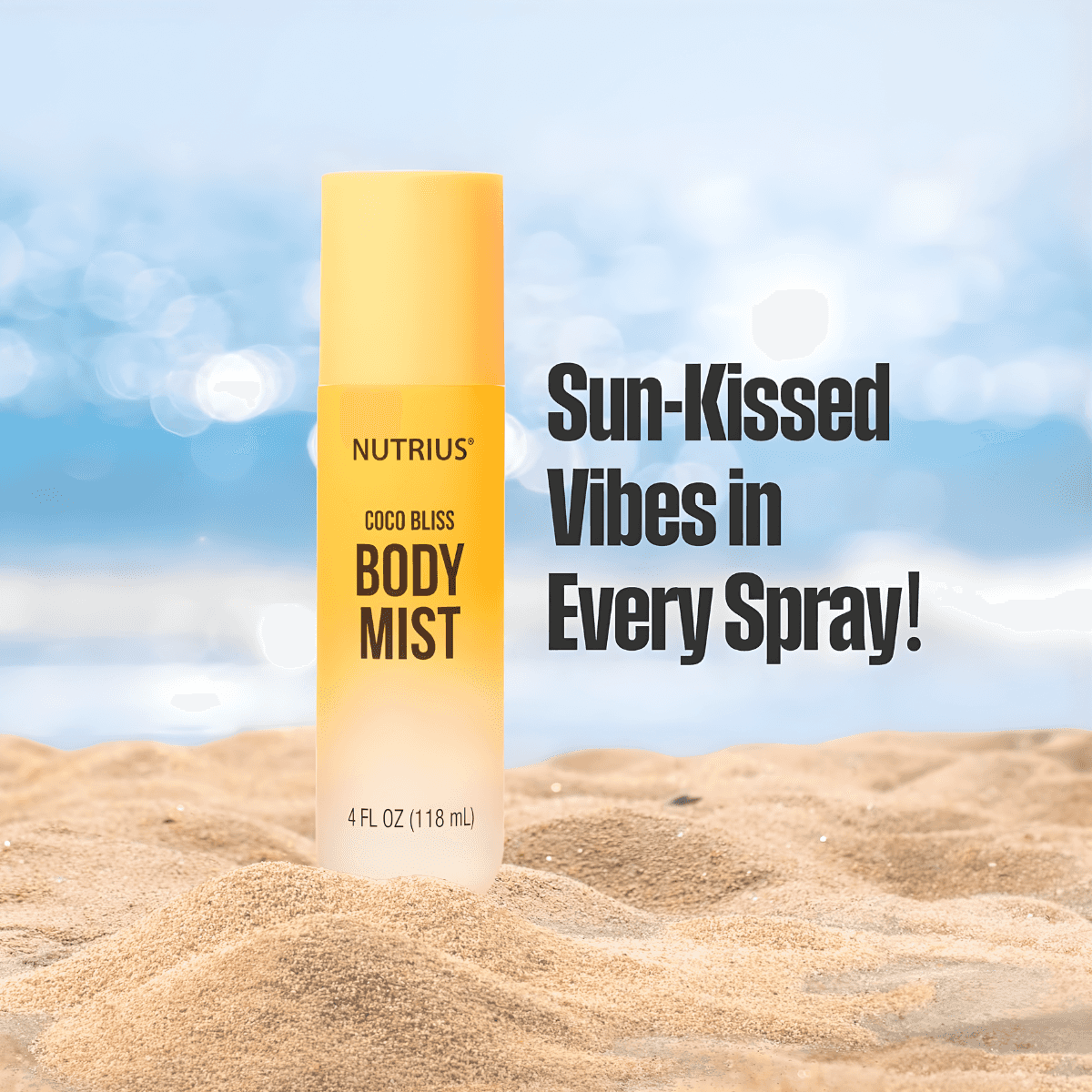 Nutrius Coconut Body Mist Spray 4 oz lit candle and greenery