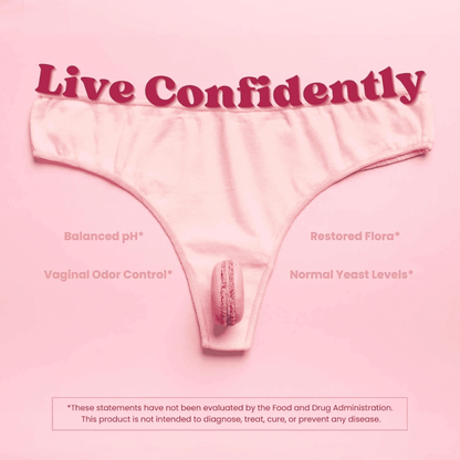 Pink thong with 'Live Confidently' text on a pink background