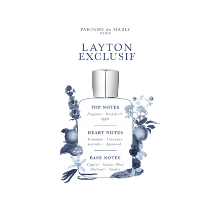 Layton Exclusif fragrance notes infographic - Parfums de Marly