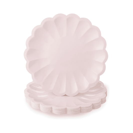 Pink scalloped paper plates for parties