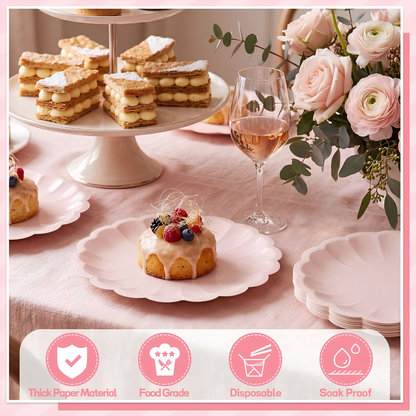 NatNarr Pink Scalloped Paper Plates, 7 in, 50 Count