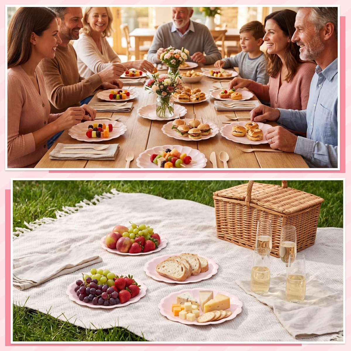 NatNarr Pink Scalloped Paper Plates, 7 in, 50 Count