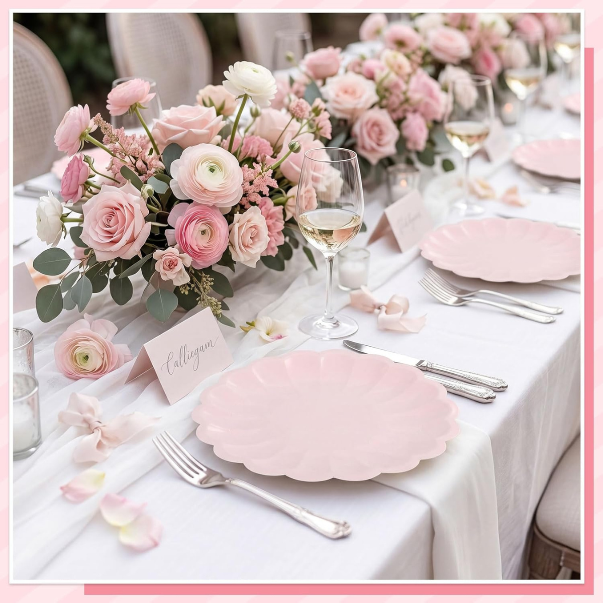 NatNarr Pink Scalloped Paper Plates, 7 in, 50 Count