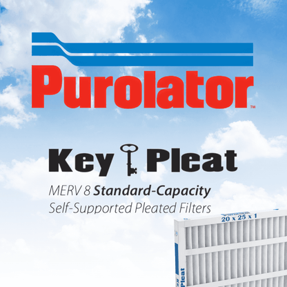 Purolator Key Pleat 20x25x1 MERV 8 filter logo on sky background