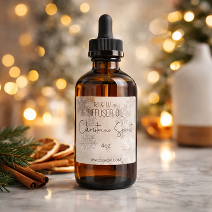Christmas Spirit diffuser oil bottle with holiday decorations