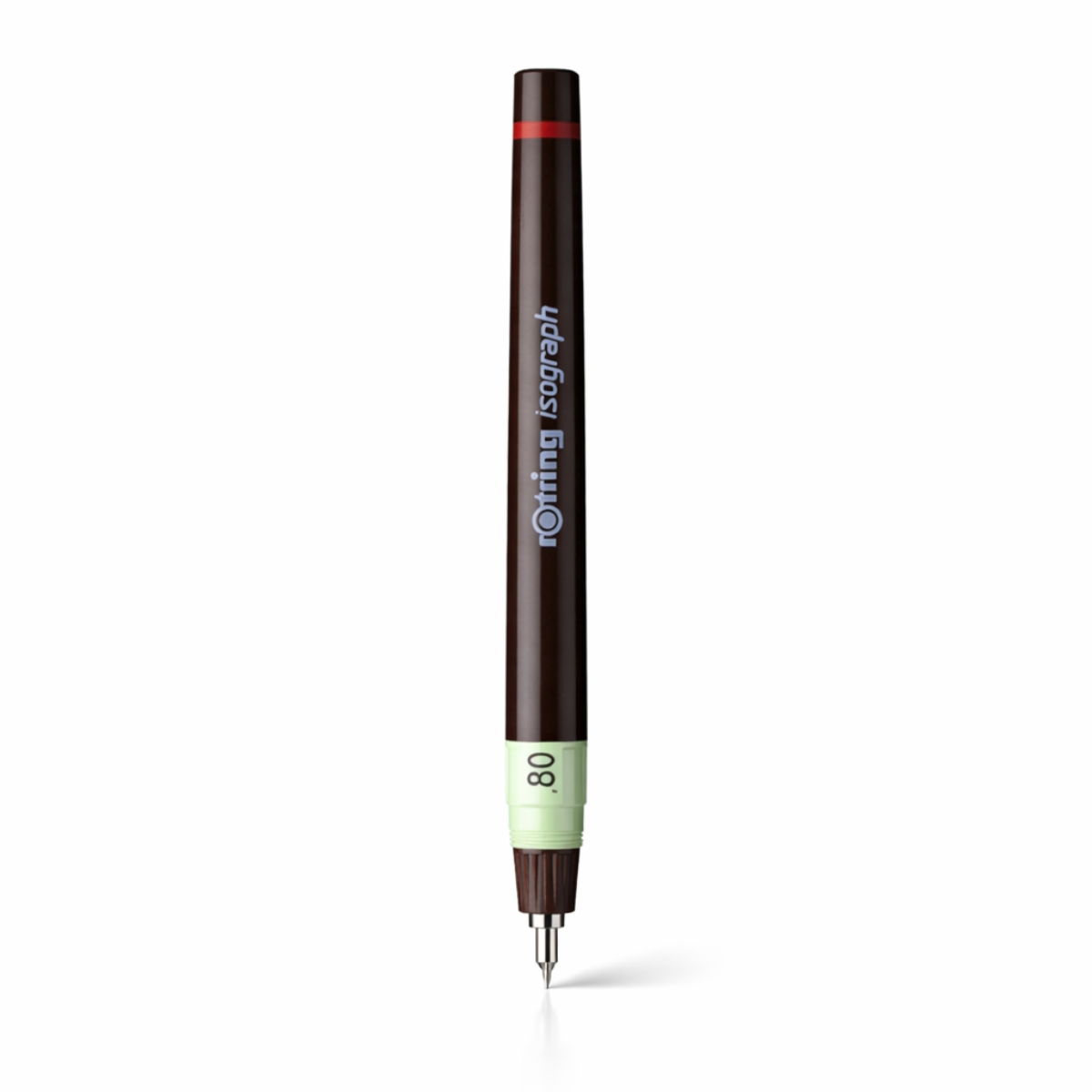 Rotring brand pen with black body and green base on a white background