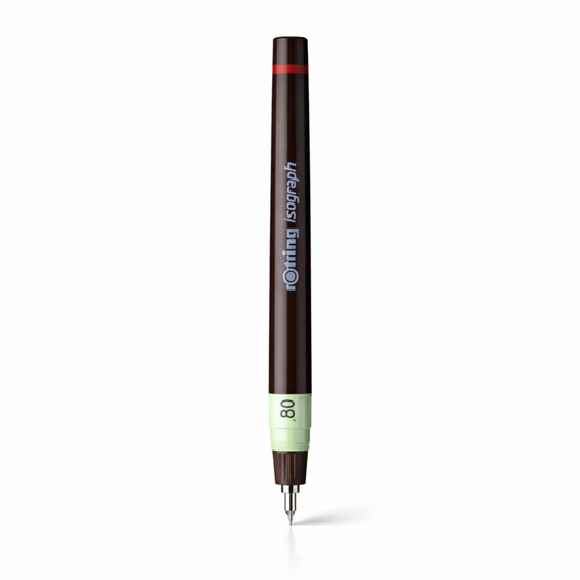 Rotring brand pen with black body and green base on a white background
