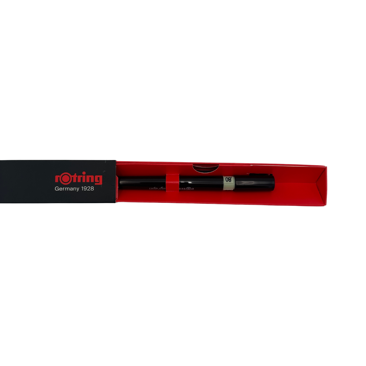 Rotring pen in a red and black box on a white background