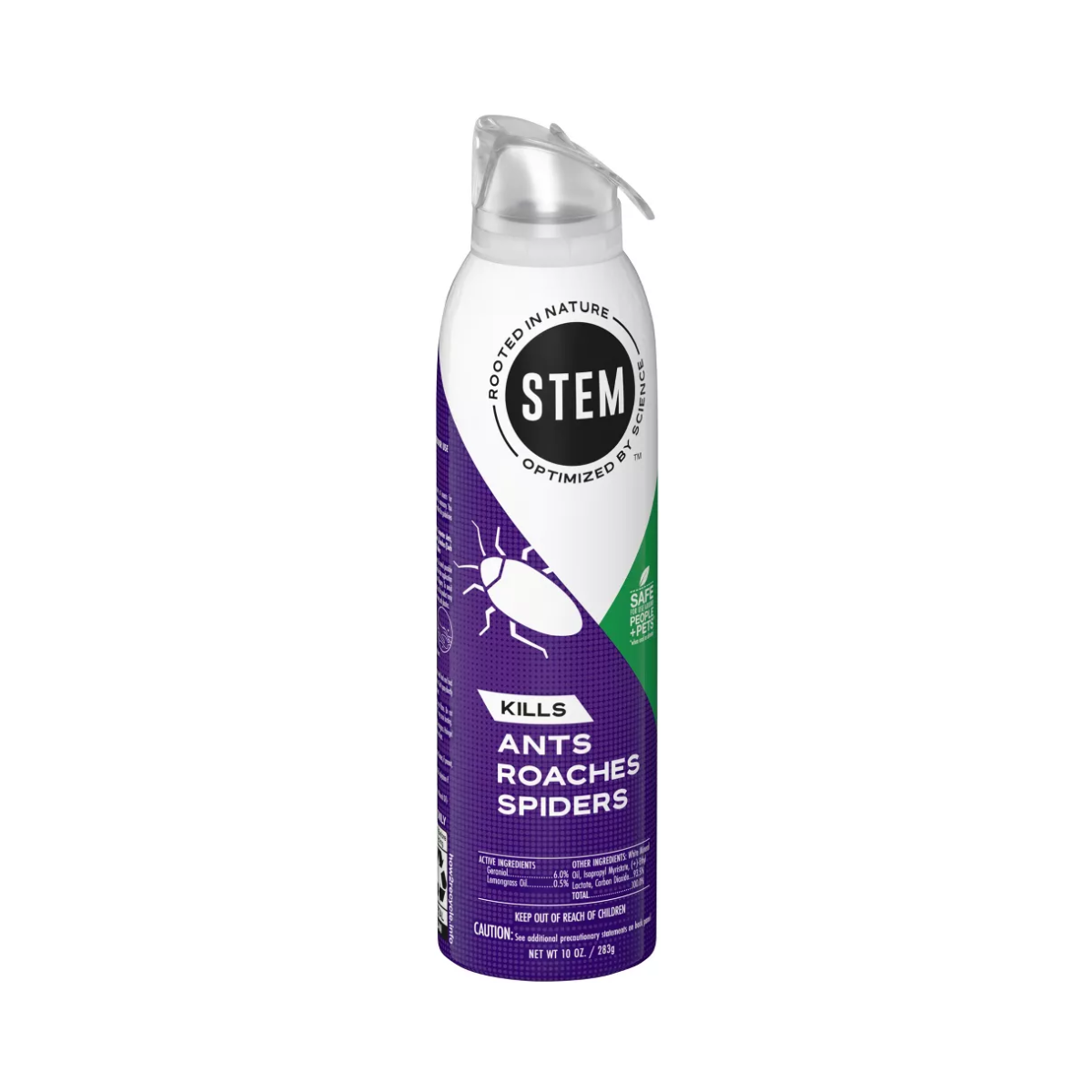 Insecticide spray can with 'STEM' branding on a white background