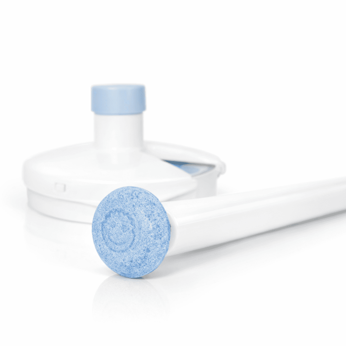 Toilet wand system with blue dissolvable tablet and wand