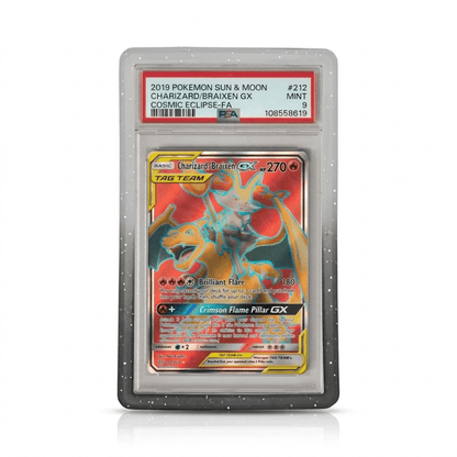 Silver and Black speckled PSA slab case bumper with Pokémon card