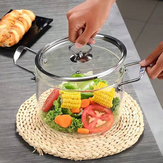 Borosilicate Glass Cooking Pot with Lid, 5.5L Clear