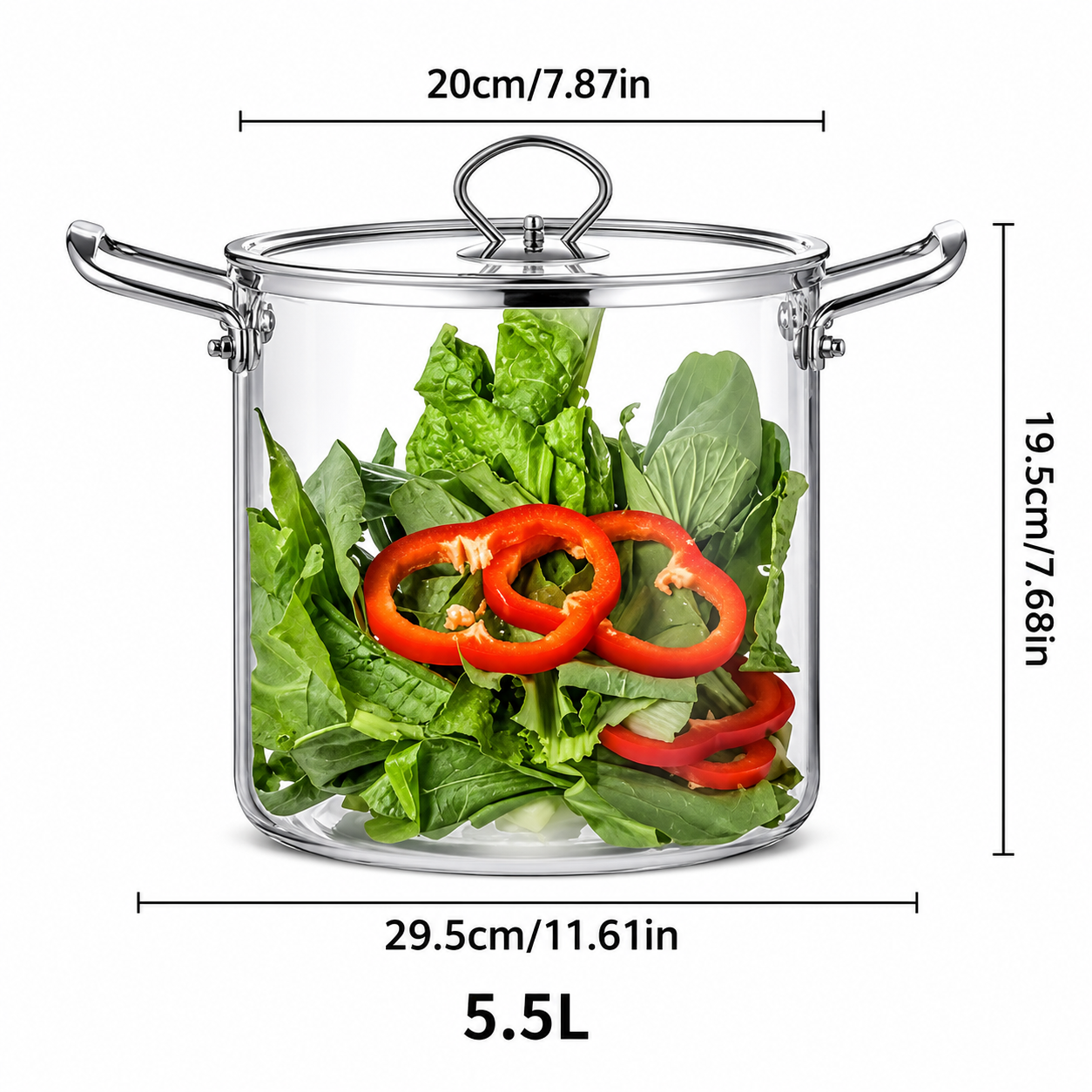 Borosilicate Glass Cooking Pot with Lid, 5.5L Clear