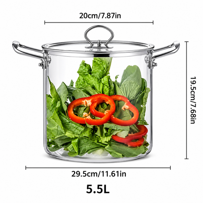 Borosilicate Glass Cooking Pot with Lid, 5.5L Clear