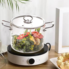 Borosilicate Glass Cooking Pot with Lid, 5.5L Clear