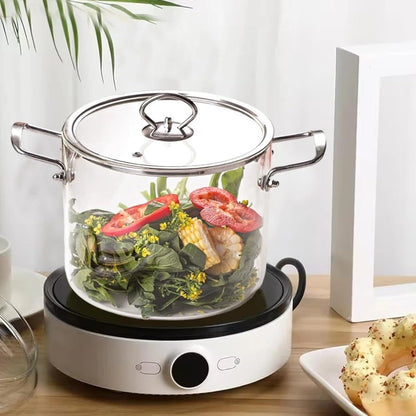 Borosilicate Glass Cooking Pot with Lid, 5.5L Clear